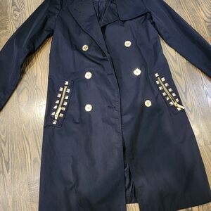 Michael Kors Navy Trench Coat with Gold Accents